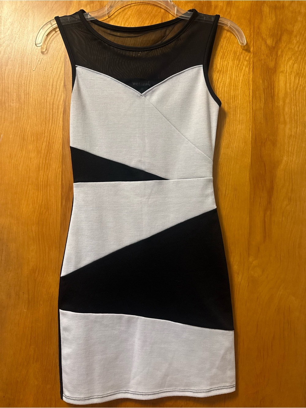 Wet Seal Black and White Sleeveless Mesh Yoke Mini Dress